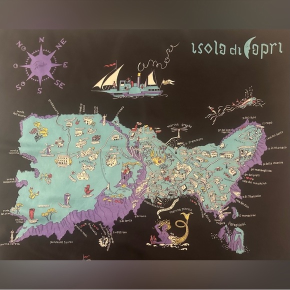 Vintage Isola di Capri Silk Print Map Scarf - Picture 4 of 10